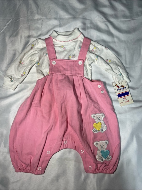 Buster Brown Other - Vintage Buster Brown Baby Girl 2Pc Overall Set 3-6M Pink Teddy Bear NWT